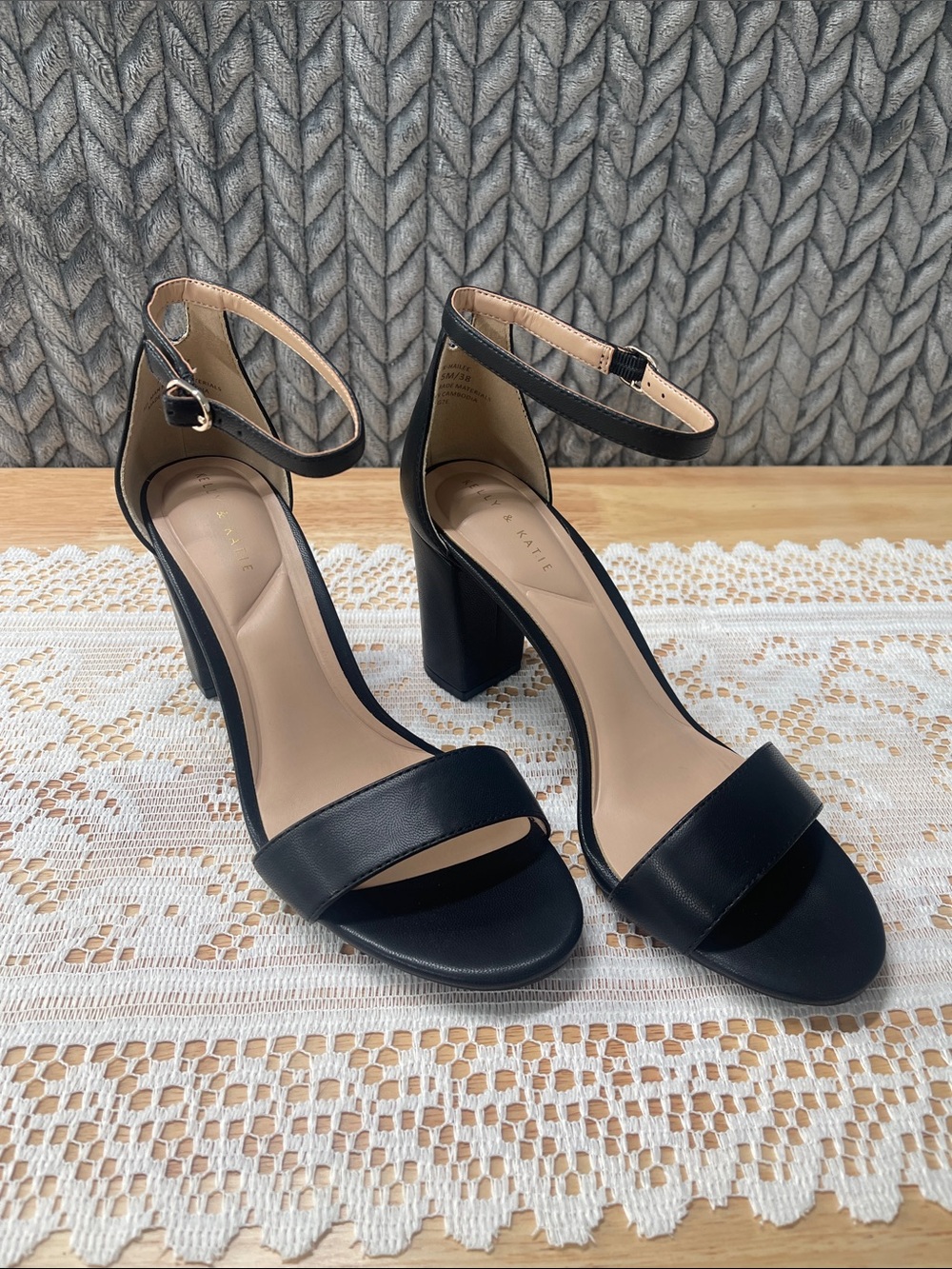 Kelly & Katie Hailee Black Ankle-Strap Block Heel Sandals